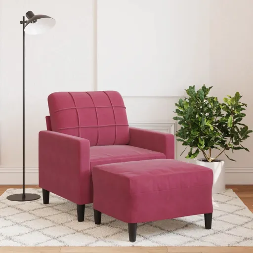 Poltrona com Apoio de Pés 60 cm Veludo Vermelho Tinto