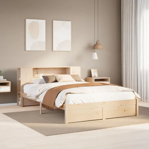 Cama com Estante Sem Colchão 140x190 cm Pinho Maciço