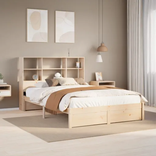 Cama com Estante Sem Colchão 150x200 cm Pinho Maciço