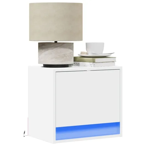 Mesas de Cabeceira de Parede com Luzes LED   Branco (2 pcs)