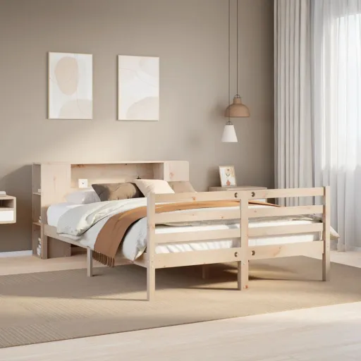 Cama com Estante Sem Colchão 120x190 cm Pinho Maciço