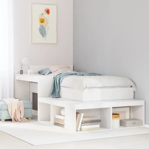 Cama Sem Colchão 75x190 cm Madeira de Pinho Maciça Branco