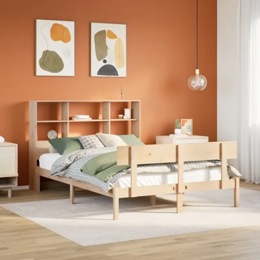 Cama com Estante Sem Colchão 150x200 cm Pinho Maciço