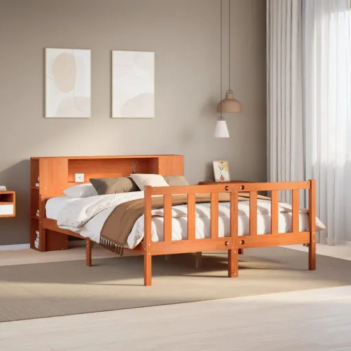 Cama com Estante Sem Colchão 160x200 cm Madeira Maciça
