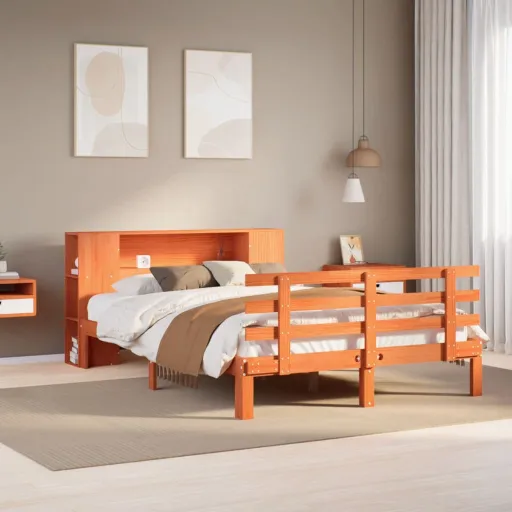 Cama com Estante Sem Colchão 140x190 cm Pinho Maciço