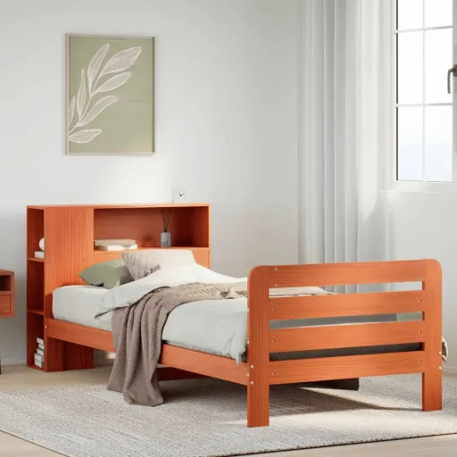 Cama Sem Colchão 75x190 cm Madeira de Pinho Maciça Castanho-Mel