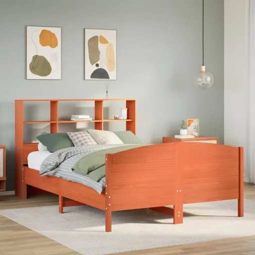 Cama com Estante Sem Colchão 140x200 cm Pinho Maciço