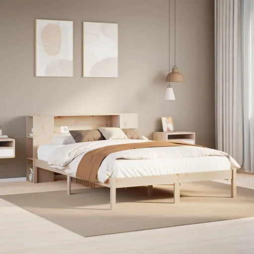 Cama com Estante Sem Colchão 135x190 cm Pinho Maciço