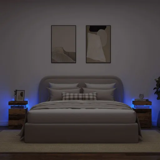 Mesas de Cabeceira c/ LED   Derivados Madeira Madeira Velha (2 pcs)