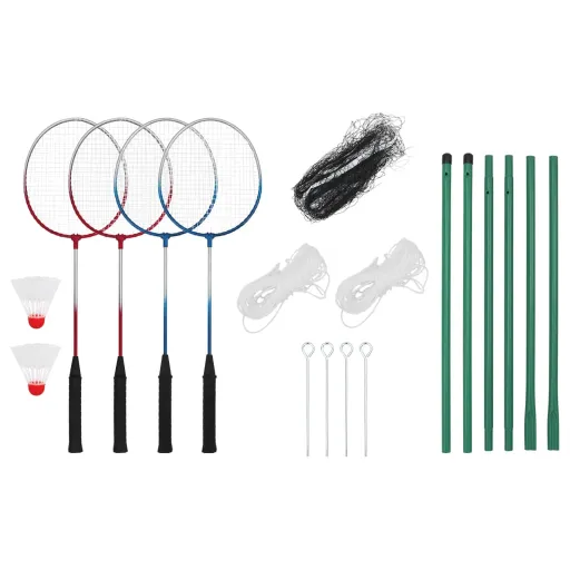 Conjunto de Badminton com 4 Raquetes e Rede 620x151 cm
