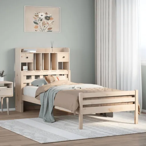 Cama com Estante Sem Colchão 100x200 cm Pinho Maciço