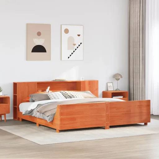 Cama Sem Colchão 200x200 cm Pinho Maciço Castanho-Mel