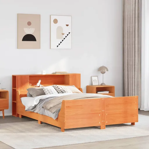 Cama Sem Colchão 150x200 cm Madeira Pinho Maciça Castanho-Mel