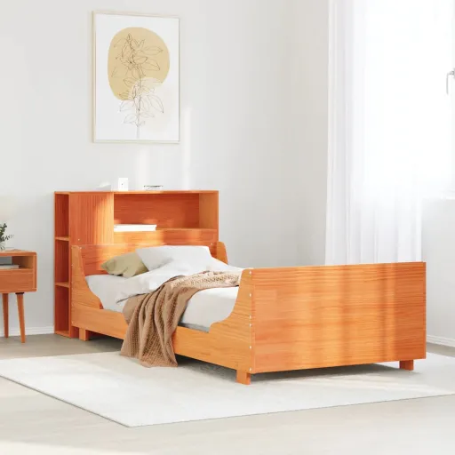 Cama Sem Colchão 75x190 cm Madeira de Pinho Maciça Castanho-Mel