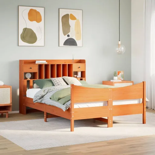Cama Sem Colchão 140x190 cm Pinho Maciço Castanho-Mel