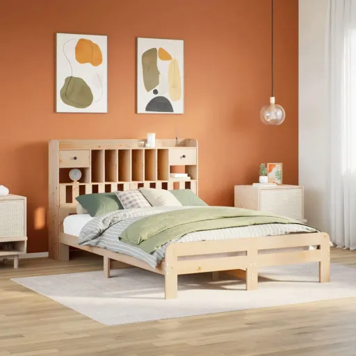 Cama com Estante Sem Colchão 150x200 cm Pinho Maciço