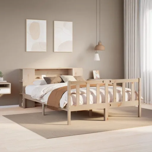 Cama com Estante Sem Colchão 140x190 cm Pinho Maciço