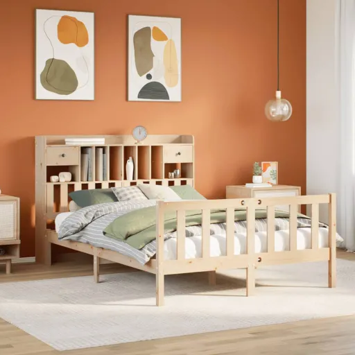 Cama com Estante Sem Colchão 140x190 cm Pinho Maciço