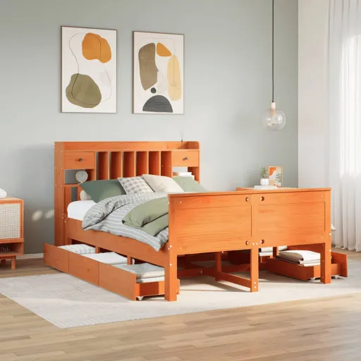 Cama com Estante Sem Colchão 140x200 cm Pinho Maciço