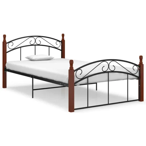 Estrutura de Cama 120x200cm Metal/Madeira Carvalho Maciça Preto