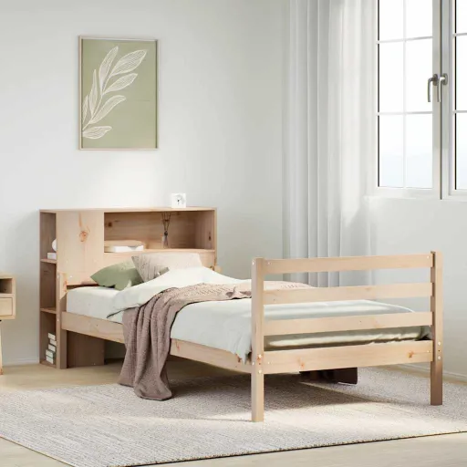 Cama com Estante Sem Colchão 100x200 cm Pinho Maciço