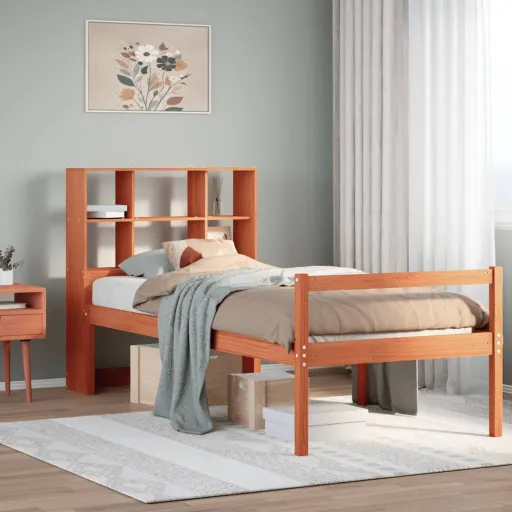 Cama com Estante Sem Colchão 75x190 cm Madeira Maciça