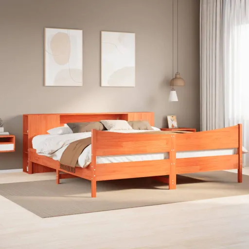 Cama Sem Colchão 200x200 cm Pinho Maciço Castanho-Mel