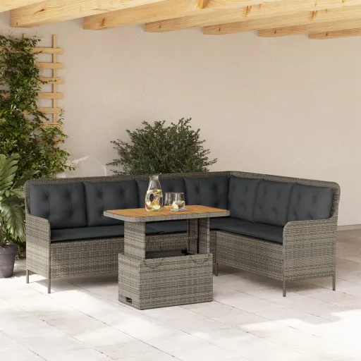 Conjunto Sofás de Jardim c/ Almofadões Vime PE Cinzento (2 pcs)