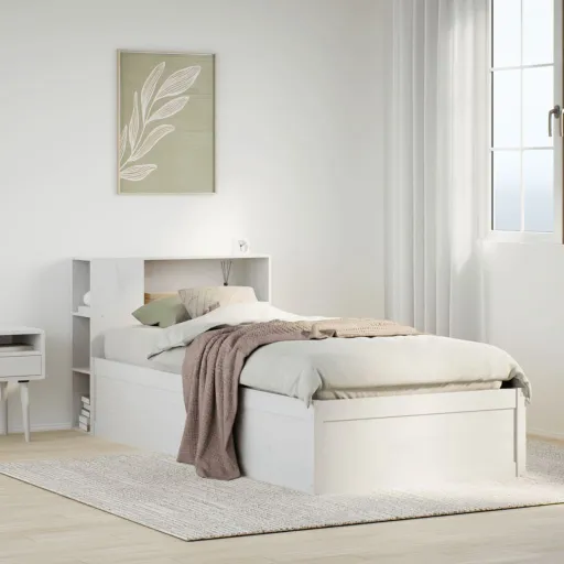 Cama Sem Colchão 75x190 cm Madeira de Pinho Maciça Branco