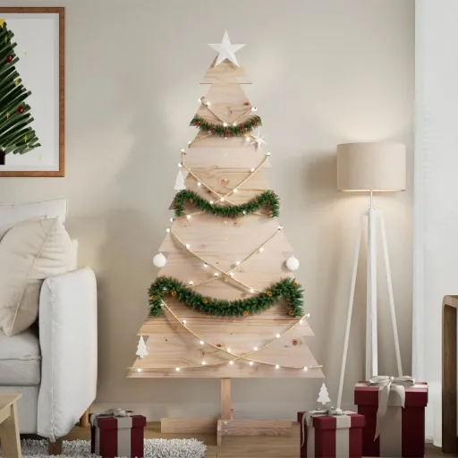 Árvore de Natal Decorativa 150 cm Madeira de Pinho Maciça