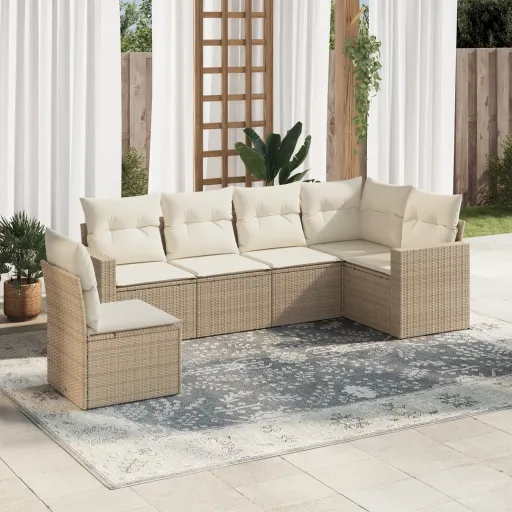 Conjunto de Sofás p/ Jardim com Almofadões Vime PE Bege (6 pcs)