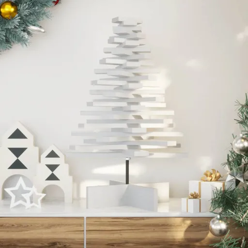 Árvore Natal Decorativa 80 cm Madeira de Pinho Maciça Branco