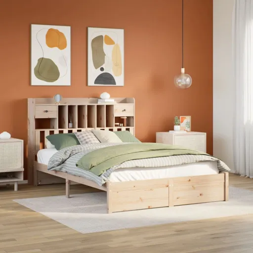 Cama com Estante Sem Colchão 140x190 cm Pinho Maciço