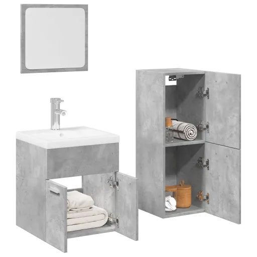 Conj. Móveis Casa Banho Derivados Madeira Cinza Cimento (3 pcs)