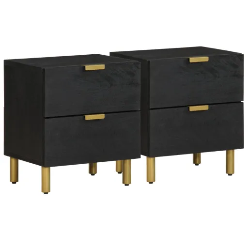 Mesas de Cabeceira   40x33x46 cm Mangueira Maciça Preto (2 pcs)