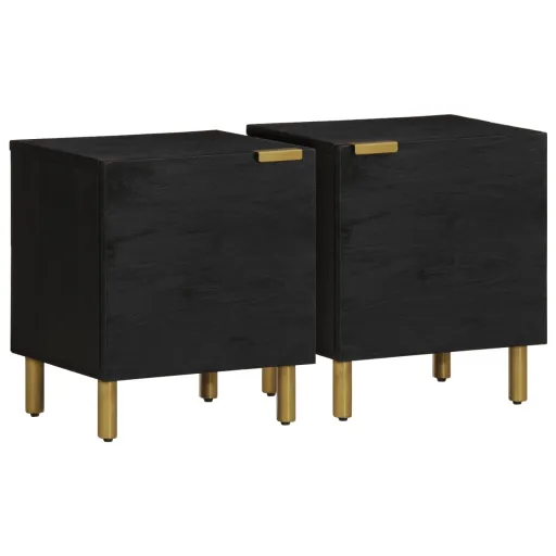 Mesas de Cabeceira   40x33x46 cm Mangueira Maciça Preto (2 pcs)
