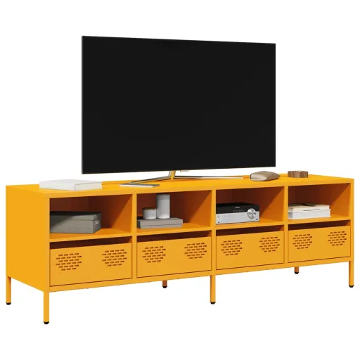 Móvel de TV 135x39x43,5 cm Aço Laminado a Frio Amarelo Mostarda