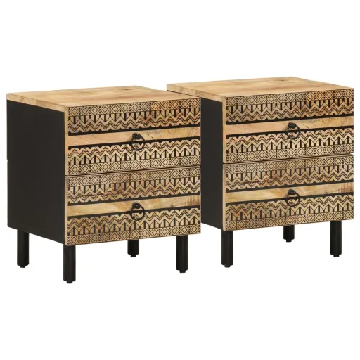Mesa de Cabeceira   40x33,5x46 cm Mangueira Áspera Maciça (2 pcs)