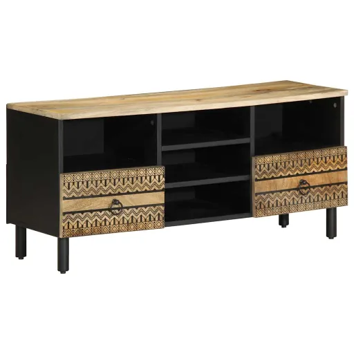 Móvel de TV 100x33,5x46cm Madeira Mangueira Áspera Maciça Preto