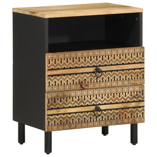 Mesa Cabeceira 50x33x62cm Madeira Mangueira Áspera Maciça Preto