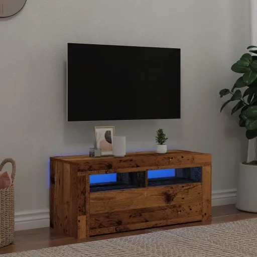 Móvel de TV com Luzes LED Derivados de Madeira Madeira Velha