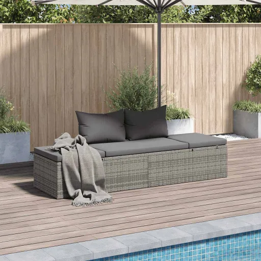 Espreguiçadeira de Jardim 195x60 cm Vime PE Cinzento