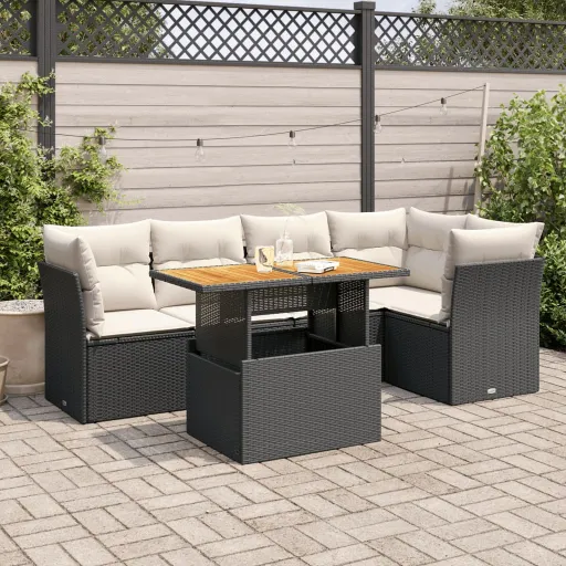 Conjunto Sofás de Jardim c/ Almofadões Vime PE Preto (6 pcs)