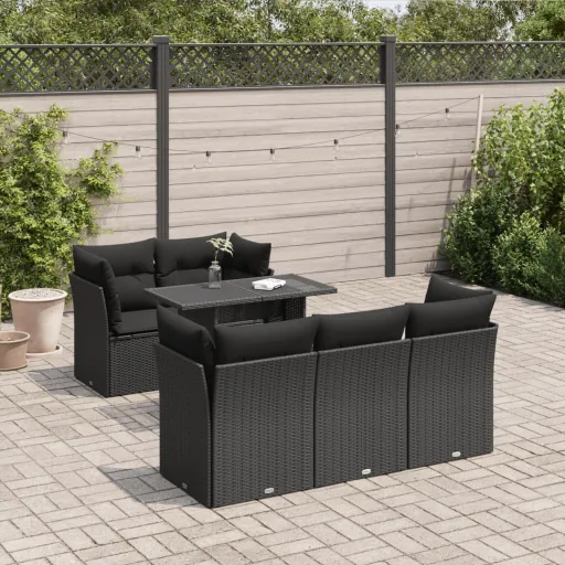 Conjunto Sofás de Jardim c/ Almofadões Vime PE Preto (6 pcs)