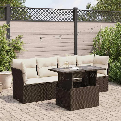 Conjunto Sofás p/ Jardim c/ Almofadões Vime PE Castanho (5 pcs)