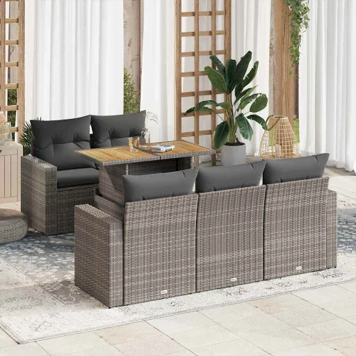 Conjunto Sofás de Jardim com Almofadões Vime Cinzento (6 pcs)