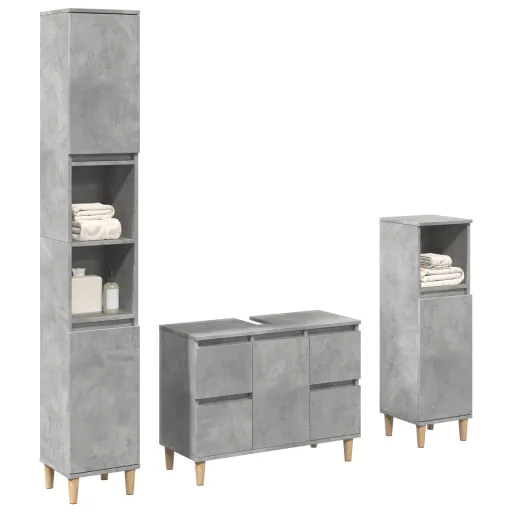 Conj. Móveis Casa Banho Derivados Madeira Cinza Cimento (3 pcs)