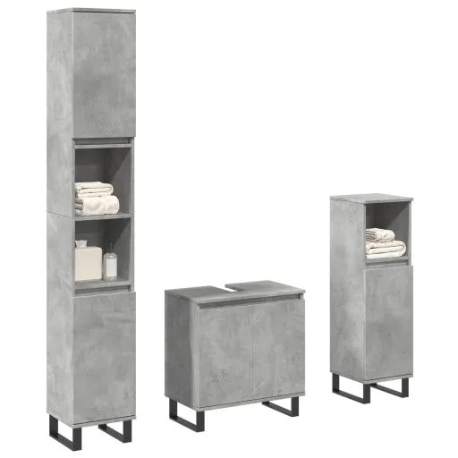 Conj. Móveis Casa Banho Derivados Madeira Cinza Cimento (3 pcs)
