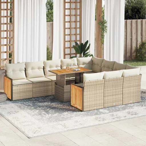 Conjunto Sofás Jardim c/ Almofadões Vime PE/Acácia Bege (11 pcs)