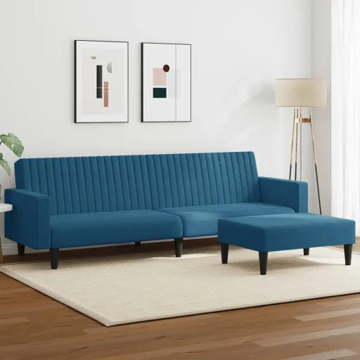 Conjunto de Sofás Veludo Azul (2 pcs)